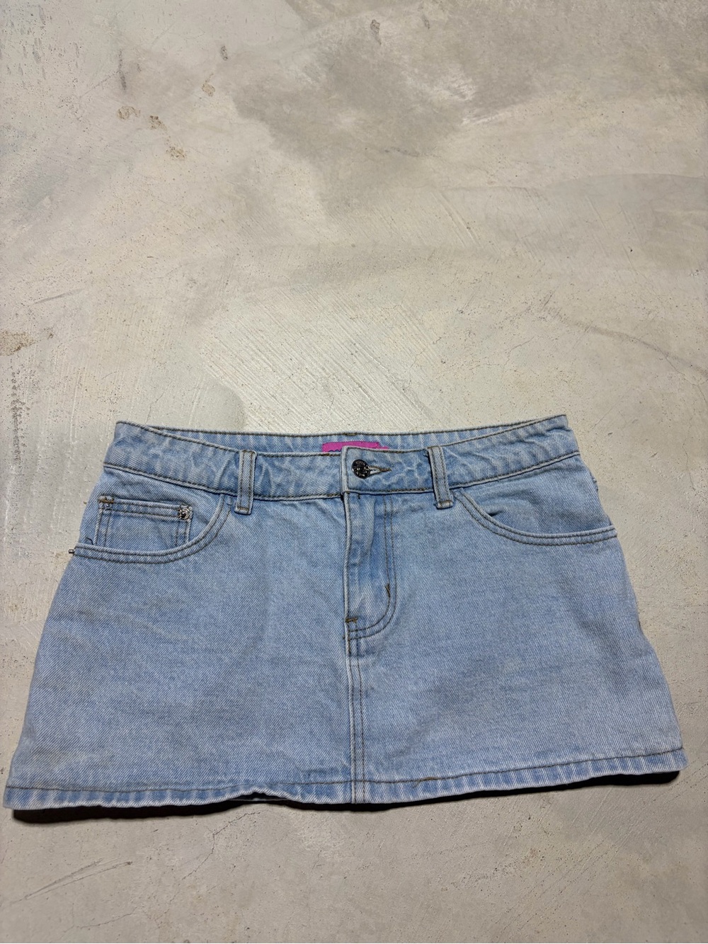 Edikted Light Wash Denim Mini Skirt small